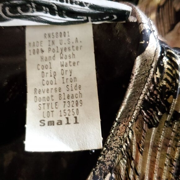 Retro 1980s Abstract Metallic Blouse Top S Gold Black Pink Shiny Party Glam - Picture 5 of 5